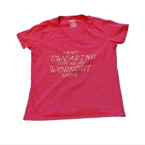 Gildan I'm Not Swearing These Are My Workout Words Ladies' Pink V-Neck T Shirt
